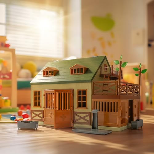 Terra by Battat Animal Hospital Wooden Vet Clinic Toy Barn Playset | 15-piece wooden animal hospital with openable rooftop, ladder, 5 fences, 2 trees, exam table and scale, Playsets, 3+ Years - style: Wooden Vet Clinic