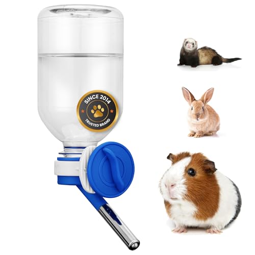 Choco Nose No-Drip Water Bottle Feeder for Guinea Pigs, Hamsters, Bunnies, Ferrets, & Small Pets, 10.2 fl.oz, 300ml - Easy to Install in Cages/Crates, US Patented Leakproof Nozzle 10mm, Blue (C128) - color: C128 Blue, size: Guinea Pigs-Small Bunnies-Ferre