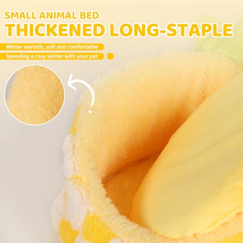 Hamster Hideout Guinea Pig Bed with Detachable Cushion Warm Thick Soft Pad 2 in 1 Guinea Pig Hideout Rat Hideout Small Pet Beds for Chinchilla, Rat, Mouse House, Sugar Glider (Yellow pineapple) - color: Yellow pineapple