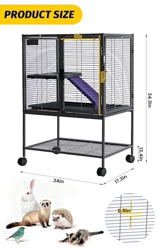 Multi-Level Metal Small Animal Cage, Removable Tray & Ramp, Lockable, BPA-Free, Indoor/Outdoor Use,for Ferrets, Hamsters, Chinchillas, Rabbits, Guinea Pigs, Hedgehogs, Gerbils - size: 24''Lx17''Wx34''H