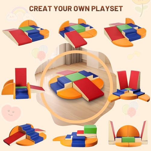 9-Piece Climbing Foam Blocks: Soft PU Leather - Baby Climb and Crawl Activity Blocks - Kids Play Gym Equipment Indoor for Development - style: Classic