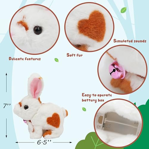 Easfan Brown Jumping Bunny Talking Interactive Plush Toy Gift for Kids | Hopping spotted, moving ears & nose, singing shaking glowing, electric toy, gift for Toddlers - style: Bunny_Brown