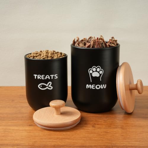 Cat Treat Container with Airtight Lid, Cat Food Oganizer Dry Food, Cat Food Storage Containers, Pet Treats Canister, Cat Treat Jar Set of 2-8.3x4.9 & 7.1x4.3 (Black) - color: Black