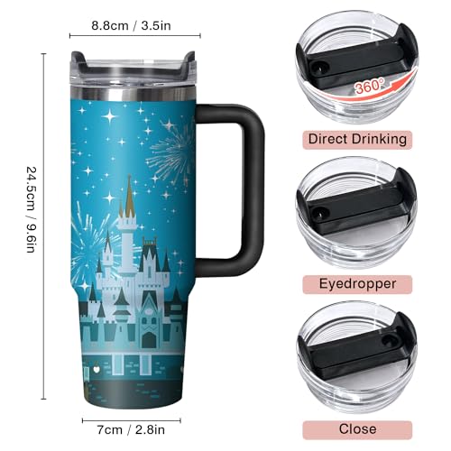 30oz Cartoon Castle Tumbler with Handle and Straw Lid | Stainless Steel Insulated Tumbler, BPA FREE Travel Coffee Mug Cup for Car Cold and Hot - Birthday, Christmas Gift - color: Dream Castle, size: 30 Ounces