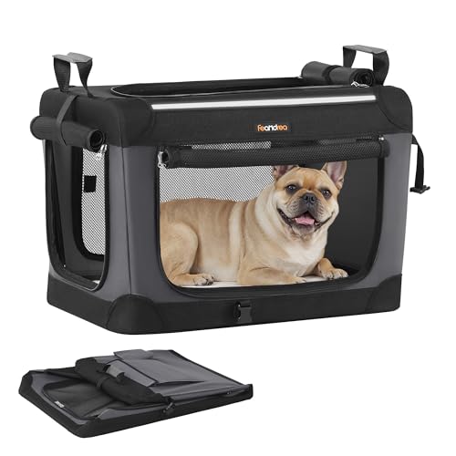 Feandrea Collapsible Dog Crate, Portable Travel Crate, 24-Inch | Oxford Fabric Pet Carrier with 4 Mesh Doors, Handles, Storage Pocket, Water Bottle Holder, UPDC016B01 - size: 24.0"L x 16.5"W x 16.5"H