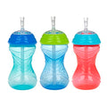 Nuby 3 Piece No-Spill Easy Grip Cup with Flex Straw, Clik It Lock Feature, Boy, 10 Ounce - color: Red, Blue & Green