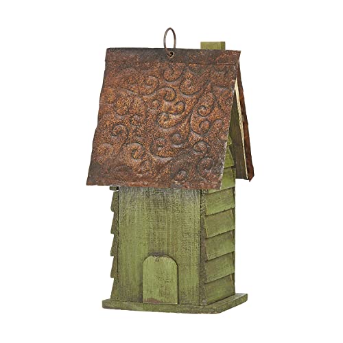 Glitzhome 12" H Green Hanging Distressed Solid Wood Garden Bird House Decorative Birdhouse - color: 12"H Green