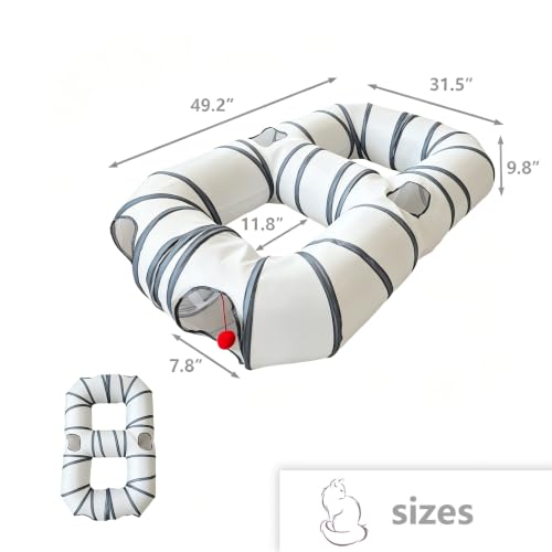 8-Shaped Cat Tunnel Toy Interactive Foldable Playhouse Maze Toys for Cats, Kittens, Rabbits & Small Pets with Playing Balls Collapsible Play Tube for Indoor Fun & Exercise (White) - color: White