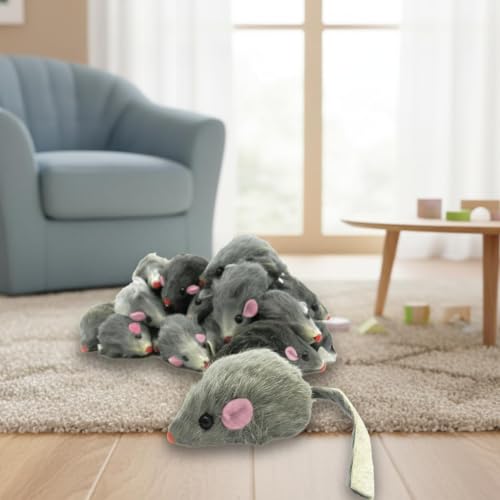 Cat Mouse Toy, 5 Pcs Faux Fur Mouse Toys for Cats 6.7” Cat Mice Toys Interactive Realistic Size Grey Furry Rattle Mice Cats Toy No Catnip Feline Chew Plaything Self Play (Grey)