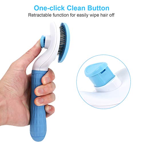 Depets Self Cleaning Slicker Brush, Dog Cat Bunny Pet Grooming Shedding Brush - Easy to Remove Loose Undercoat, Pet Massaging Tool Suitable for Pets with Long or Short Hair - color: Blue