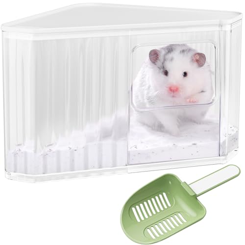 mini&moe Hamster Sand Bath Container - Small Animal Bathroom Shower Room Large Space Corner Digging Box with Cleaning Scoop Rat Dust Bath House for Guinea Pig, Hedgehog, Gerbil - color: White