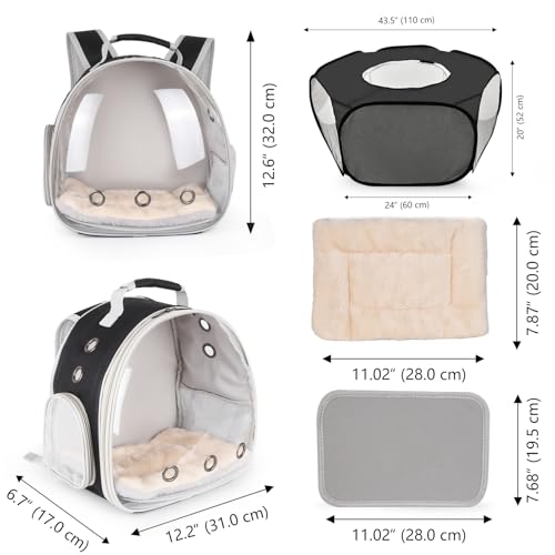 2-Pack Guinea Pig Carrier Backpack and Playpen with Lid, Breathable Pet Playpen Pop Open Exercise Fence, Portable Small Animal Cage for Rabbits, Chinchillas, Squirrel, Lizard, Sugar Glider - color: Black
