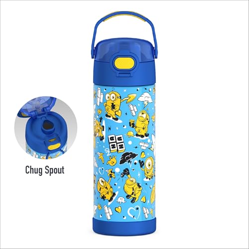 THERMOS FUNTAINER Water Bottle with Spout, 16oz, Minions | Kids Stainless Steel Insulated Water Bottle, Keeps Drinks Cold Longer for School & Play, BPA-Free - color: Minions, size: 16 Ounces