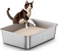 Qiuma Stainless Steel Litter Box, Large Cat Litter Box with High Sides, Odor-Free, Non-Stick, Easy to Clean, 19.5"×13.6"×5.9", Ideal for Medium to Large Cats, Litter Tray - size: 19.5"L×13.6"W×5.9"H, style: ValuePro Series（No Handle）
