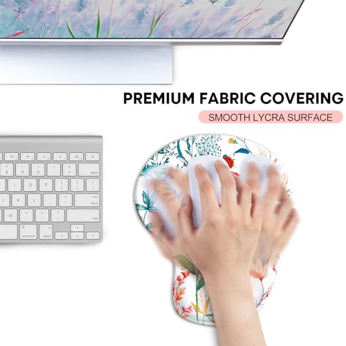 JIKIOU Ergonomic Mouse Pad with Gel Wrist Rest 2Pack, Portable Small Flower | Upgraded-Prevent Gel Leakage, Ergonomic Design for Pain Relief, Cooling Gel filled, Smooth Lycra Surface, Non-Slip PU Base - color: 08White-Flowers