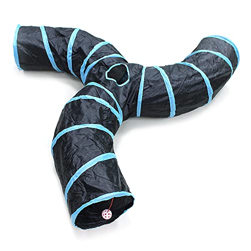 Bemodst Collapsible S-Shape Cat Tunnels - 3-Way Interactive Maze Toy for Kitten, Rabbit, Ferret - color: S-Type 3 Way