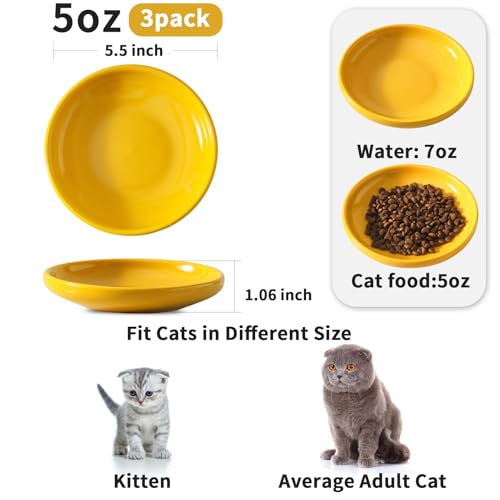 3 PCS Ceramic Cat Bowls, 5.5 in Pet Food Bowl Cat Dishes for Food and Water, Small Dog Dish(Yellow) - color: Yellow