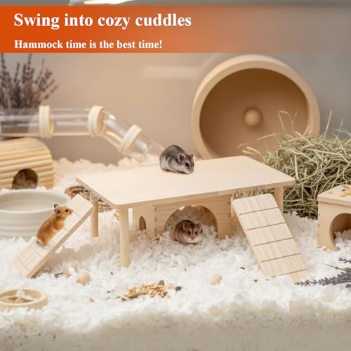 Large Wooden Hamster Platform with ramp, Multi-Level Small Animal Activity Playground, Rest Area Suitable for Dwarf Hamsters, Syrian Hamsters, sandrats, mice, and Other Small Pets