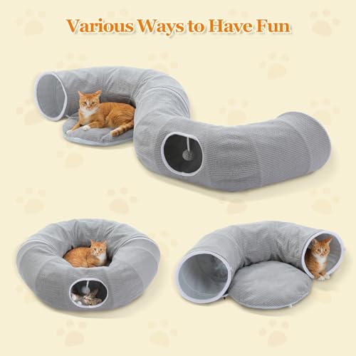 PEQULTI Cat Donut Tunnel with Bed for Indoor Cats, Cat Play Tunnel with Washable Soft Plush Mat, Round Tube Toys Cute Tube for Kittens, Puppies, Rabbits and Ferrets, Grey - color: New Gray