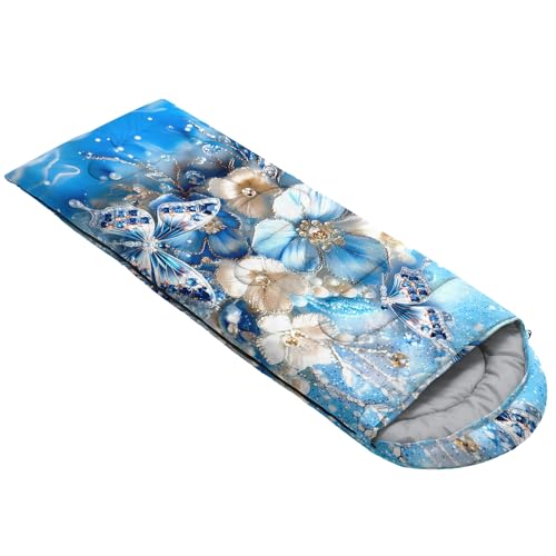 QOOMO Camping Sleeping Bags,3 Season Warm & Cool Weather,Lightweight,Waterproof Sleeping Bags for Adults & Kids,Traveling,and Outdoors,Camping Gear Equipment - color: blue butterfly