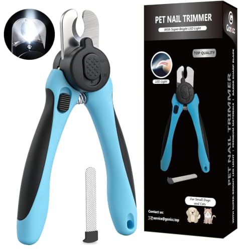 gonicc LED Pet Nail Clippers for Small Dogs and Cats | Light-Up Dog Nail Trimmer with Safety Lock & Built‑in File, Professional Stainless Steel Nail Clippers for Pets - size: LED Light For Small Dogs and Cats