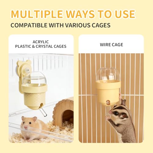 No Drip Hamster Water Bottle with Strong Suction Cup – 3.7oz Leak Proof Small Animal Water Bottle for Glass Tank & Acrylic Cage, Ideal for for Hamster, Sugar Glider, Guinea Pig Gerbil, Rat(Yellow) - color: yellow
