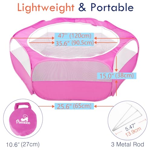 Pawaboo Small Animal Playpen with Zippered Cover, Rose Red | Portable pop-up pet tent for supervised rabbits, guinea pigs, chicks and kittens; water-resistant bottom and 3 metal rods - color: Rose Red