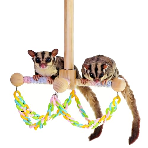 Sugar Glider Climbing Toys Haning Swing Sugar Glider Cage Accessories | Natural Wood Climbing Toys Sugar Glider Accessories Rat Enrichment Toys for Small Animals Rat and Birds(Swing Style) - style: Swing Style