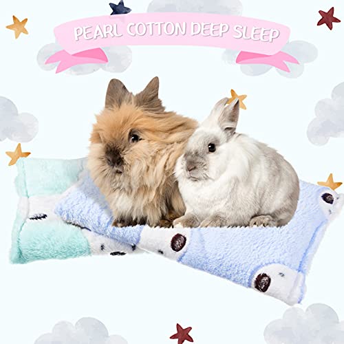Jetec 2 Pieces Guinea Pig Bed Rabbit Bed Warm Small Animal Hamster Bunny Mats Winter Warm for Bunny Hamster Squirrel Hedgehog Chinchilla Small Animal Accessories(Green, Blue,Bear Pattern) - color: Green, Blue
