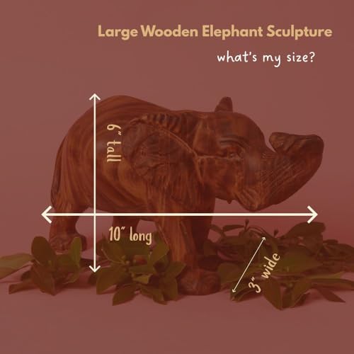 Elephant Statue for Decor, Wooden Figurine, 10 Inch Wide - size: Elephant