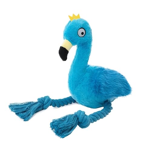 Flamingo Dog Toy, Squeaky Plush Rope Toy for Tug and Play | Fun sound stimulation for chewing, shaking and active play - color: Blue Flamingo