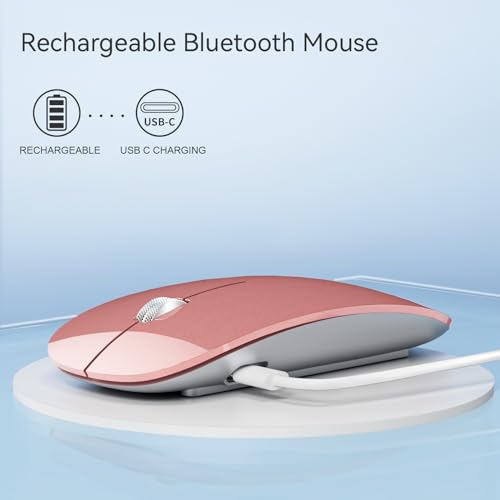TENMOS M18 Bluetooth Mouse, USB C Rechargeable Wireless Mouse, Rose Gold | Tri-Mode BT5.1/5.0+2.4G, Silent, Portable, Battery Level Visible, USB Receiver,Type C Adapter, for Laptop/Macbook/iPad/PC - color: rose gold