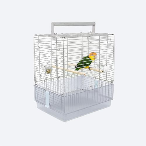 Stainless Steel Travel Bird Cage, 304 Portable Foldable Carrier for Parrots, Conures, Cockatiels, Parakeets – 17 Inch Large Birdcage with Aluminum Handle & Perch(Blue, Large Birdcage) - color: blue