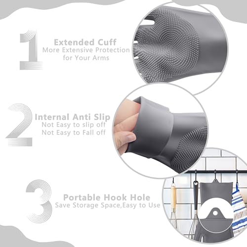 Pet Grooming Gloves—Dog Washing Gloves with High-Density Teeth | Dog Bath Scrubber with Enhanced Five Finger Design, Silicone Gloves for Dogs and Cats Bathing, Massage (Gray) - color: Gray