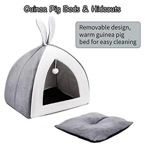 Fhiny Rabbit Bed Cave Cozy Guinea Pig Hideout Cute Bunny Bed Large House Winter Nest Dwarf Rabbit Cage Accessories for Chinchilla Ferret Hedgehog or Other Small Animals - color: Grey