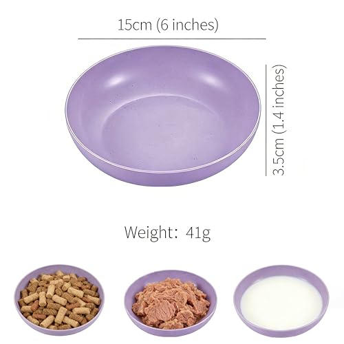 Shallow Cat Food Bowls 6pk Wide Flat Plastic Slow Feeder Pet Bowls | Wide shallow plastic cat bowls 6pk, anti-vomiting slow feeder, easy clean for wet dry food, for kittens small indoor dogs - color: purple