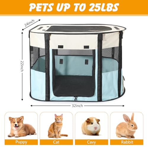 Portable Cat Playpen, Foldable Pet Tent with Carry Bag, 32 x 24 x 22 in | 360° Mesh Ventilation, 600D Oxford Fabric, Top Zip Access, 4 Tent Pegs, Indoor Outdoor Use - style: 32 x 24 x 22 inch