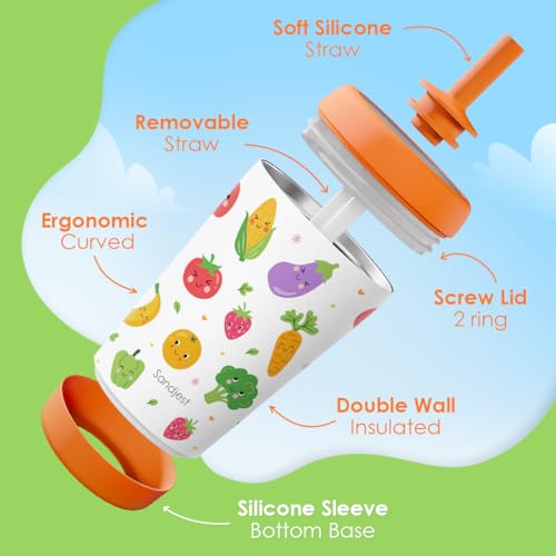 SANDJEST Vegetable Theme Insulated Sippy Tumbler 12 Oz, Gift for Birthday, Christmas & Back to School - color: Vegetable