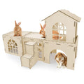 YUEPET 4-Piece Rabbit Castle with Stairs, Wooden Bunny Castle, Rabbit House | 4-Piece Castle Set with Stairs, Detachable Panels, 47.2 x 11.8 x 24.6 in, Ventilation Cutouts, Tool-Free Assembly - size: Rabbit Castle*4+Ramp*1