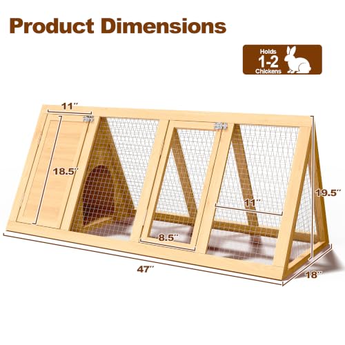 Small Chicken Coop, Wooden Rabbit Hutch Outdoor, Triangular Bunny Cage with Run, 2 Door Small Animal House for Rabbits, Guinea Pigs, Chickens(Backyard)