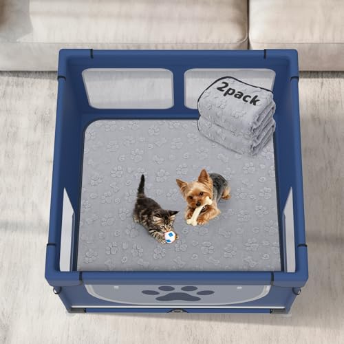LOOBANI Washable Pee Pads for Dogs 41"x41",2 Pack, Gray | Specifically Designed For LOOBANI 43"X43"X27" Foldable Dog Playpen,Super Absorbent, Waterproof, Leak-Proof & Non-Slip - color: Grey Dog Element, size: 41"x41"(Pack of 2)