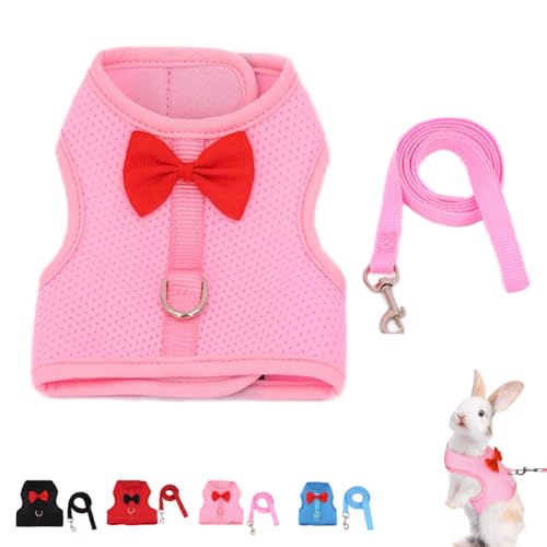Bunny Harness and Leash Set for Walking Escape Proof,Pink M Chest:9.4-11.8" | Mesh Breathable Adjustable Rabbit Leash Camping Hiking Training For Bunny Ferret Kitten Puppy - color: Pink, size: M Neck 7.4-8.6'', Chest 9.4-11.8''