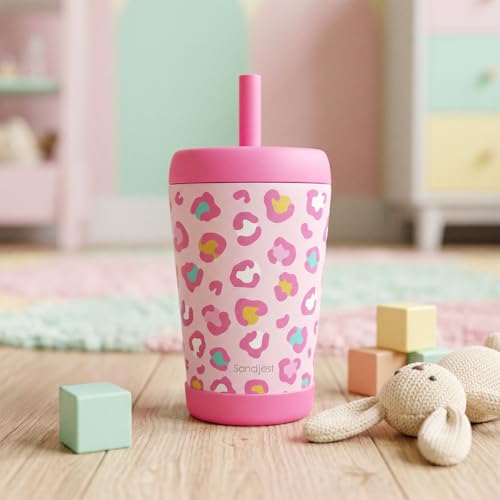 SANDJEST Leopard Skin Insulated Sippy Tumbler 12 Oz, Gift for Birthday, Christmas & Back to School - color: Leopard Skin