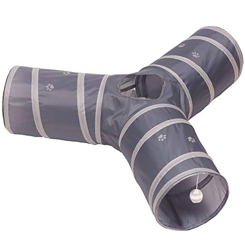 Cat Tunnel - Collapsible 3 Way Play Toy - Tube Fun for Rabbits, Kittens, and Dogs - Grey - color: Grey