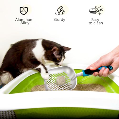Cat Litter Scoop-Metal Cat Scooper-Long Handle Scoop,Cat Scooper-Poop Sifting-Mesh Shovel-Suitable for Cat Litter Box(Blue)-Christmas - color: Blue, size: L