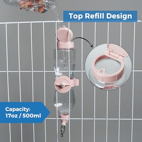 VANNON 17oz Small Animal Water Dispenser for Crate, Parrots Water Bottle for Cage, Chewproof Pet Water Bottle for Rabbits, Guinea Pigs, Ferrets, Chinchillas and Other Small Rodents, Top Fill, Pink - color: Pink