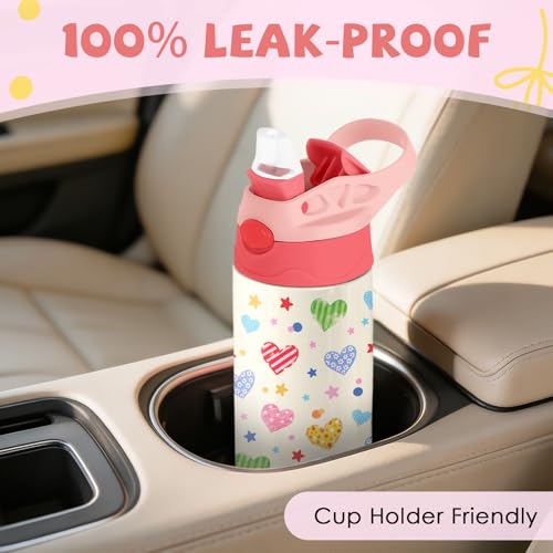 Heart 12 oz Water Bottle with Straw – Kids Stainless Steel Vacuum Insulated Cup, Leakproof Pop-Up Spout, Reusable Travel Mug for Boys and Girls Outdoor Sports - color: Heart1