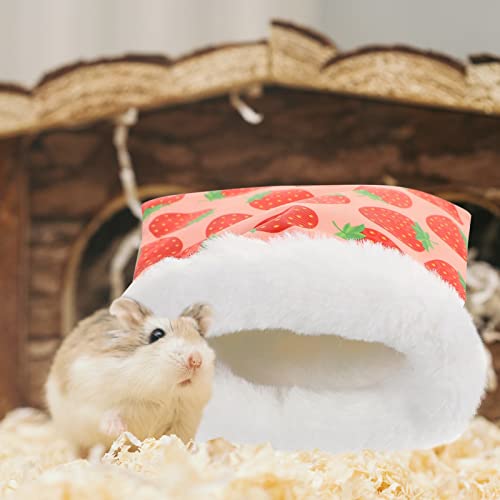 POPETPOP Hamster Sleeping Bag : Winter Warm Hamster Snuggle Sack Strawberry Printed Small Pet Nest for Ferret Hedgehog, 7.86X6.29X0.39in