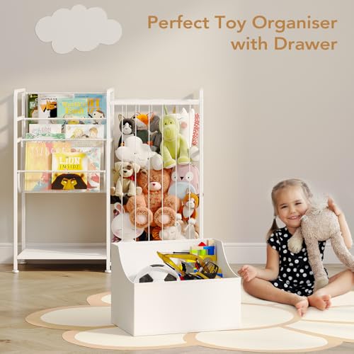 BBLIKE Kids Bookshelf and Stuffed Animal Storage - Multi-Function Nursery Book Shelves with Leather Toy Box and PVC Book Display, Toy Organizer for Playroom, Bedroom, Nursery, White - color: White