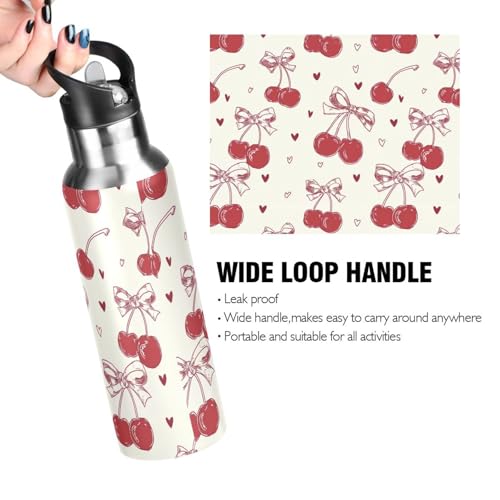 Red Bow Cherry Water Bottle Girls Kids Stainless Steel with Straw Lid | Leak Proof Water BottleBoys Girls Insulated Tumbler Cup for School 20 oz - color: Multi19